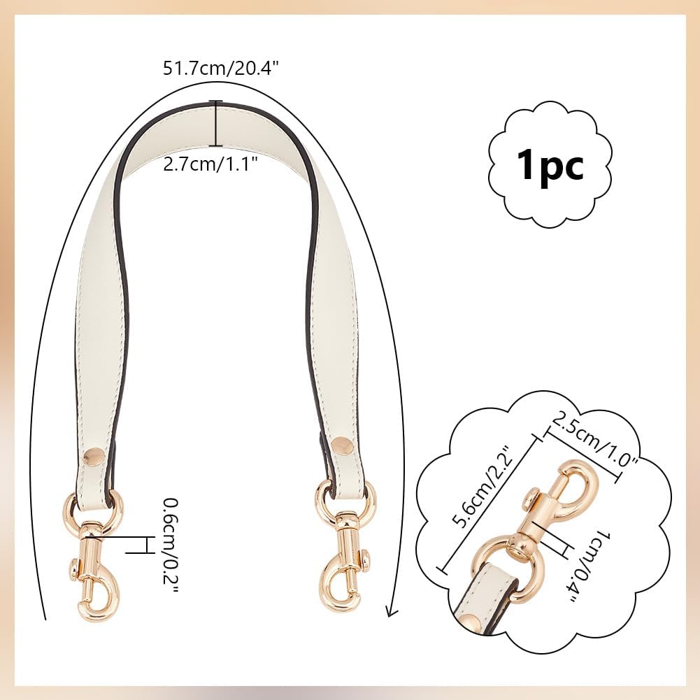 PU Leather Bag Handle Strap with Gold Swivel Hooks – 20.4" Length, 1pc Replacement Short Handle for Handbags, Shoulder Bags