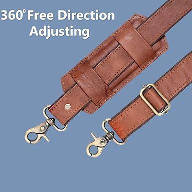 Adjustable PU Leather Shoulder Strap with Padded Cushion | Vintage Style Bag Strap with Heavy Metal Swivel Hooks