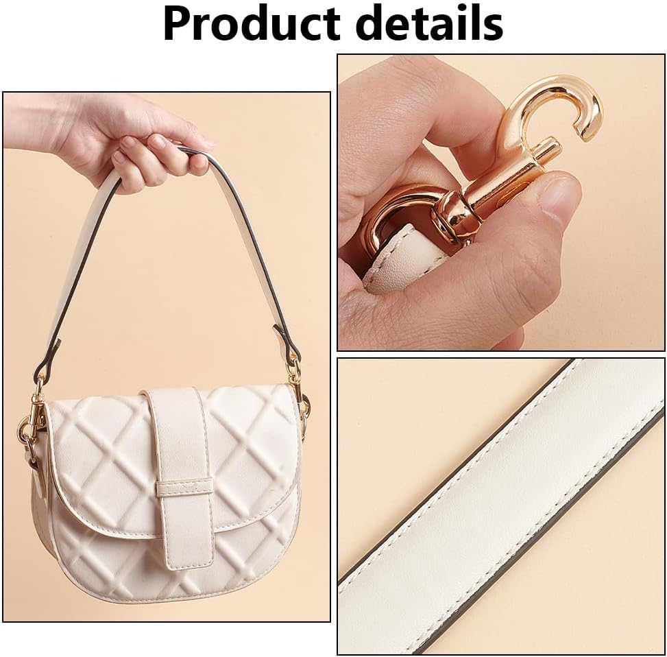 PU Leather Bag Handle Strap with Gold Swivel Hooks – 20.4" Length, 1pc Replacement Short Handle for Handbags, Shoulder Bags