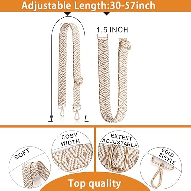 Adjustable Ethnic Pattern Bag Strap | 1.5 Inch Wide Soft Shoulder Strap with Gold Hardware | Universal Replacement for Crossbody, Handbags, Totes (30β57 Inch)