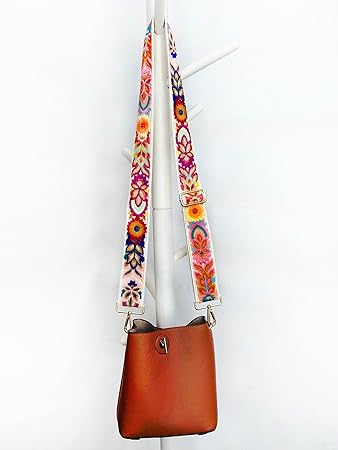Boho Embroidered Bag Strap – Adjustable Wide Replacement Shoulder Strap with Metal Hooks (Length: 31–56 inches)