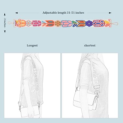Adjustable Colorful Printed Bag Strap – Wide Replacement Shoulder Strap with Metal Hooks (Length: 31–51 inches)