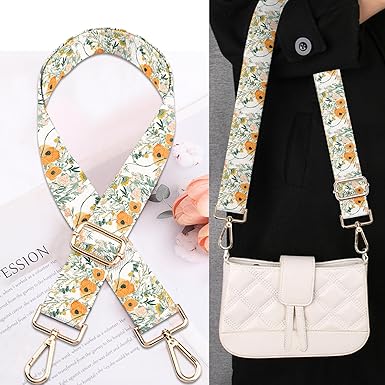 Adjustable Printed Bag Strap | Floral Pattern with Gold Buckles | 1.5" Wide Crossbody Replacement Strap | Length 25.6β49 inches