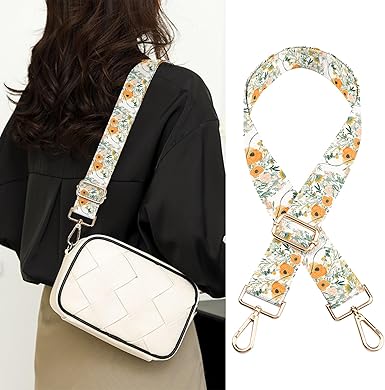 Adjustable Printed Bag Strap | Floral Pattern with Gold Buckles | 1.5" Wide Crossbody Replacement Strap | Length 25.6β49 inches