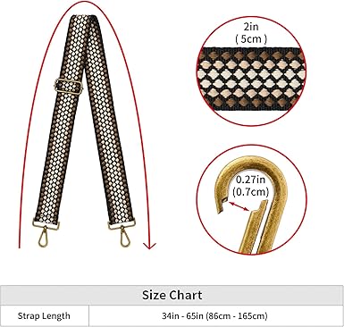 Retro Plaid Adjustable Bag Strap | Wide Replacement Shoulder Strap with Gold Hardware | 2 Inch Width | Adjustable Length 34–65 Inches | Universal Fit for Bags