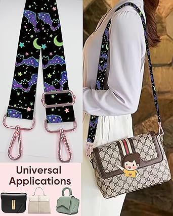 Adjustable Starry Sky Pattern Bag Strap | 1.5 Inch Wide Shoulder Strap | 32.6โ59 in Length | Colorful Webbing Replacement Handle with Metal Hooks