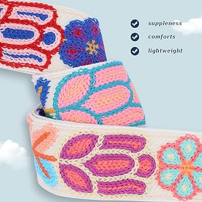 Adjustable Colorful Printed Bag Strap – Wide Replacement Shoulder Strap with Metal Hooks (Length: 31–51 inches)