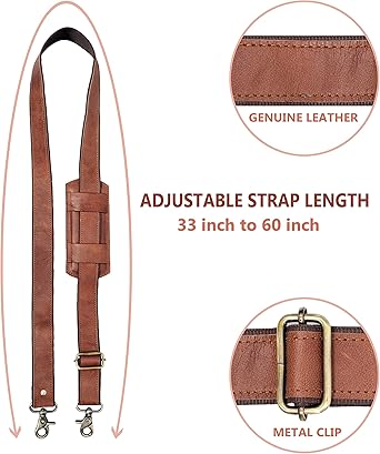 Adjustable PU Leather Shoulder Strap with Padded Cushion | Vintage Style Bag Strap with Heavy Metal Swivel Hooks