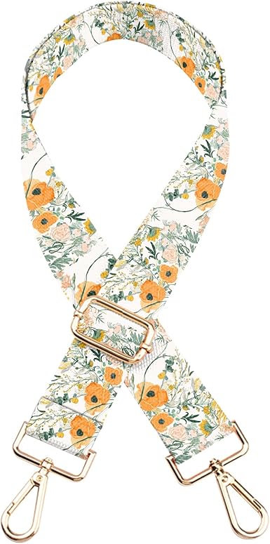 Adjustable Printed Bag Strap | Floral Pattern with Gold Buckles | 1.5" Wide Crossbody Replacement Strap | Length 25.6–49 inches