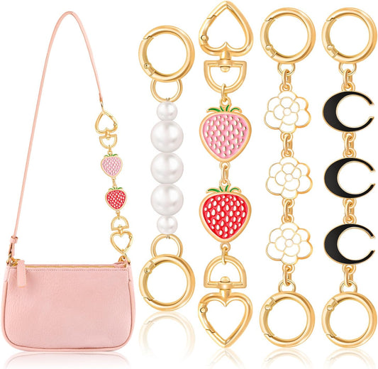 Cute Metal Charm Chain Clips | Heart, Flower, Moon & Pearl Styles | Bag Accessory / Keychain Decoration | 13–16.5cm Long with 2.5cm Clasps