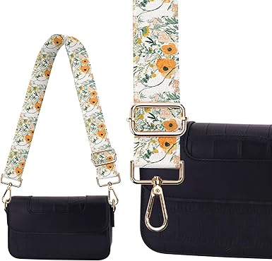 Adjustable Printed Bag Strap | Floral Pattern with Gold Buckles | 1.5" Wide Crossbody Replacement Strap | Length 25.6–49 inches