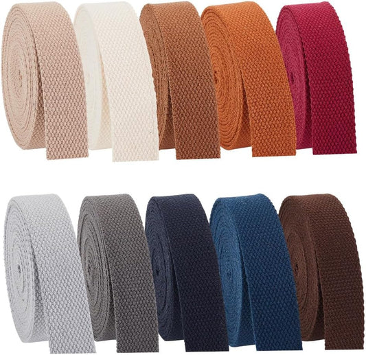 10-Color Cotton Webbing Ribbon Set – 25mm Wide, 2mm Thick, 2.88m Each Color, Total 28.8m