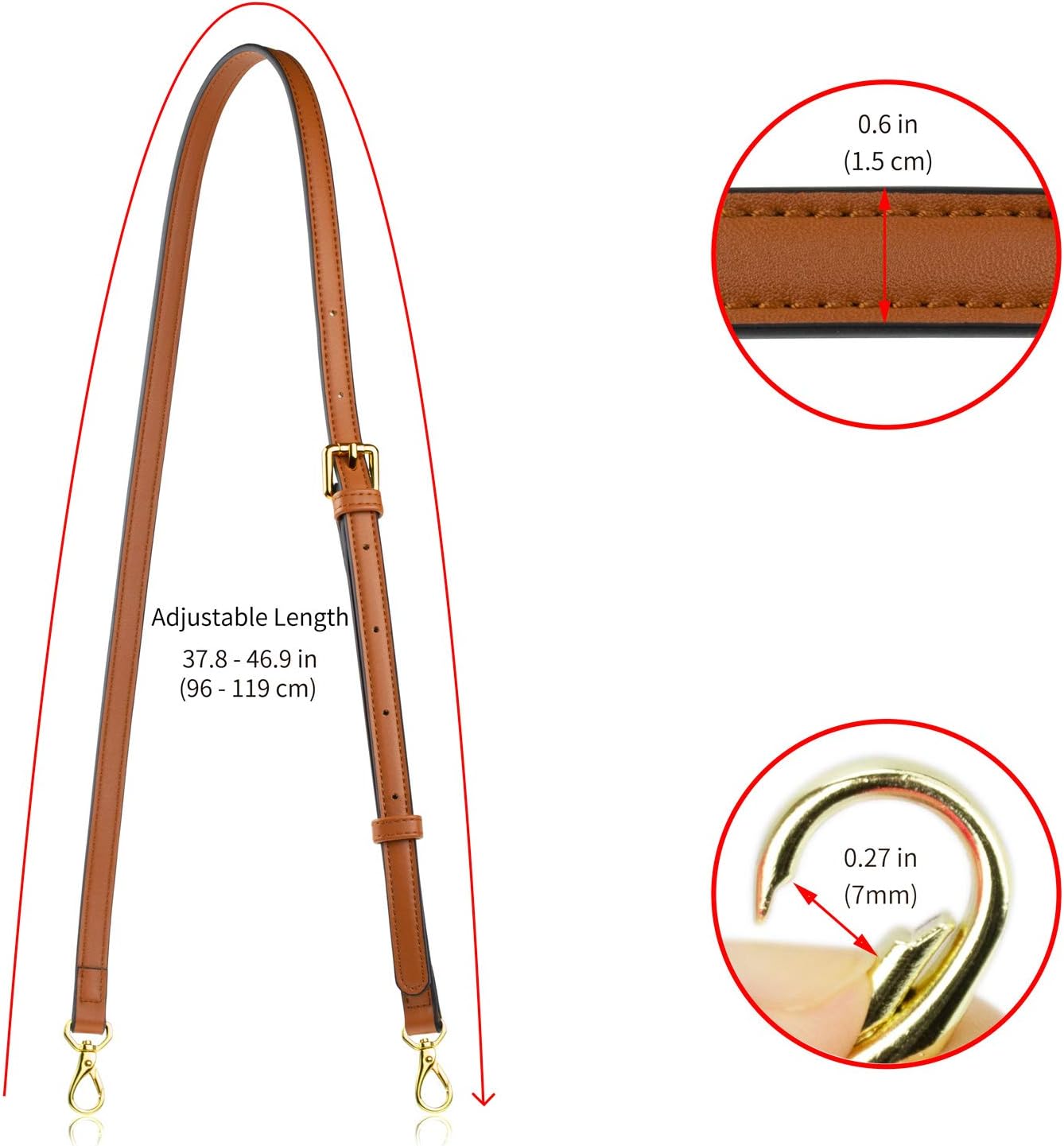 Universal Adjustable PU Leather Shoulder Bag Strap – Replacement Crossbody Handle for Handbags and Purses (Brown)