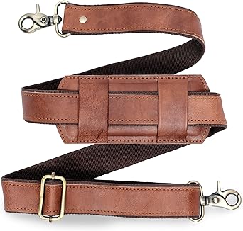 Adjustable PU Leather Shoulder Strap with Padded Cushion | Vintage Style Bag Strap with Heavy Metal Swivel Hooks
