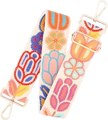 Adjustable Colorful Printed Bag Strap – Wide Replacement Shoulder Strap with Metal Hooks (Length: 31–51 inches)