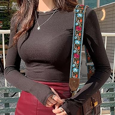 Vintage Brass Hook Embroidered Bag Strap | 360° Swivel Clasp Adjustable Wide Shoulder Replacement Strap